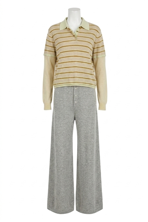 GUEST IN RESIDENCE Sweaters - NEW GUEST IN RESIDENCE layered stripe rugby cashmere polo top in lime combo